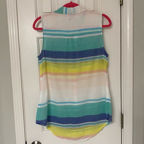 MERONA • Colorful Stripes Cotton Button Down Collared Tank Top - Picture 6 of 7